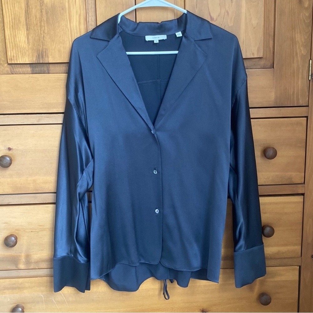 Vince Navy Blue 100% Silk Blouse